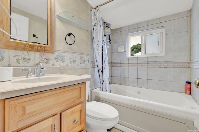 full bathroom with vanity, toilet, and shower / bath combo