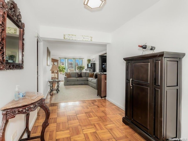 hall featuring light parquet floors