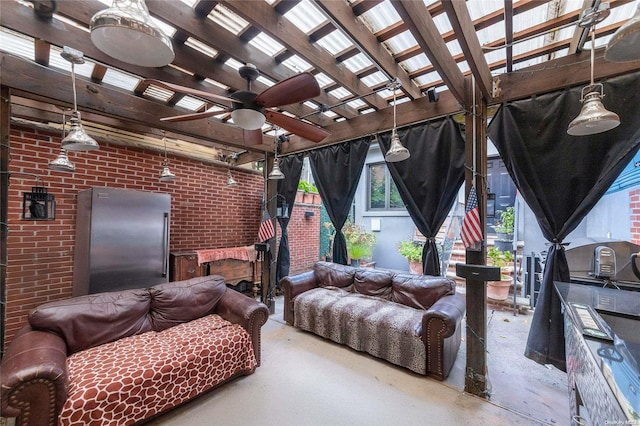 view of patio featuring a pergola and ceiling fan