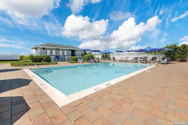 view of swimming pool featuring a patio