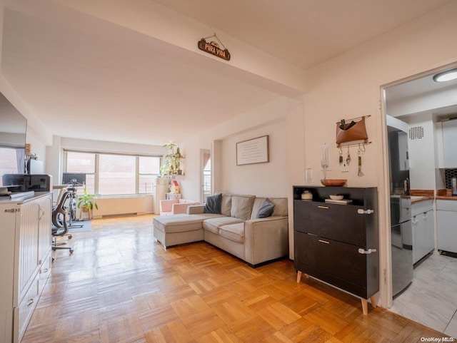 living room with light parquet flooring