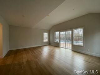 additional living space featuring hardwood / wood-style flooring and lofted ceiling