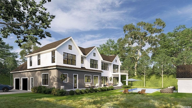 view of front facade with a garage and a front lawn