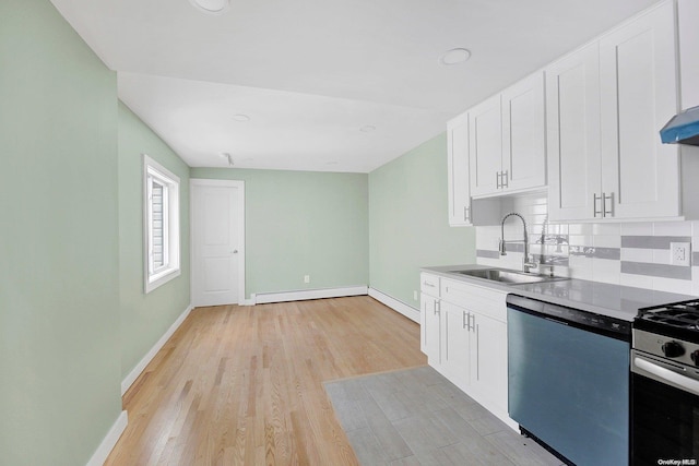 kitchen featuring light hardwood / wood-style floors, sink, white cabinetry, and stainless steel appliances