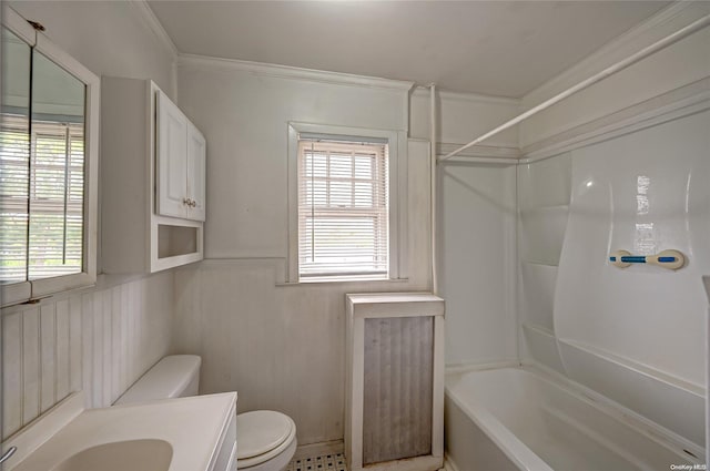 full bathroom with vanity, plenty of natural light, tub / shower combination, and toilet