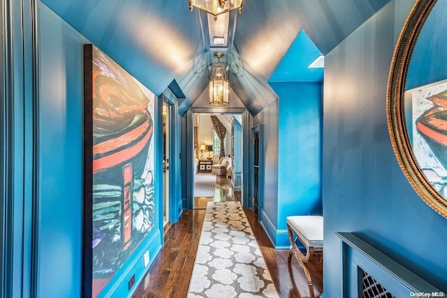 hallway with dark wood-type flooring