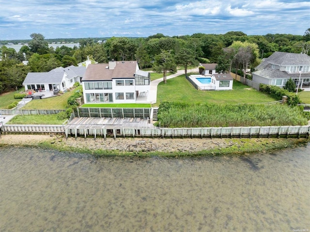 bird's eye view featuring a water view