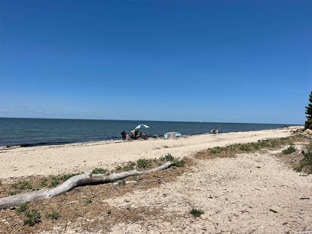 view of water feature with a beach view