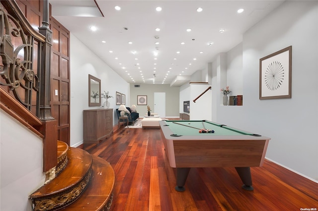 playroom featuring dark hardwood / wood-style floors and billiards