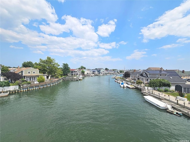 view of water feature with a boat dock