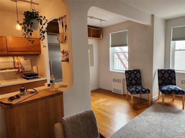 interior space featuring radiator and light wood-type flooring