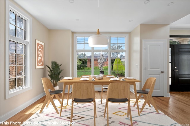 dining room featuring plenty of natural light and light wood-type flooring