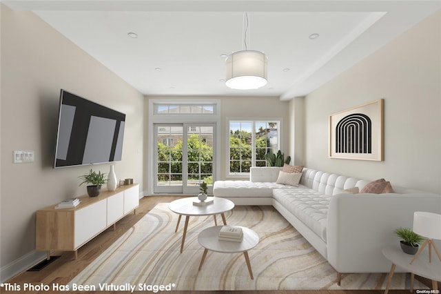 living room featuring light wood-type flooring