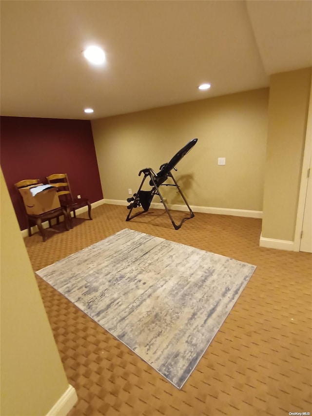 exercise room featuring carpet