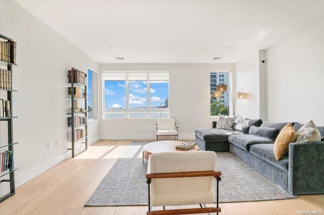 living room featuring light wood-type flooring