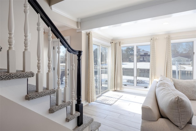 doorway featuring ornamental molding