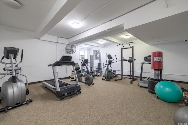 workout area featuring carpet