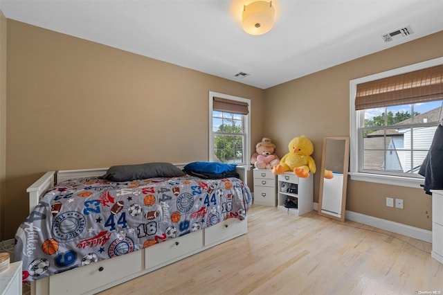 bedroom with light hardwood / wood-style flooring