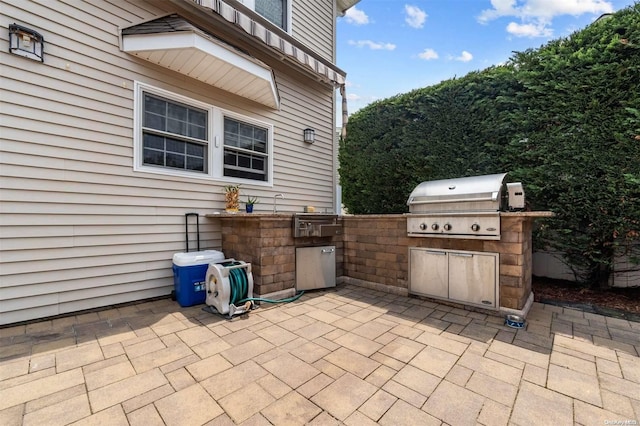 view of patio / terrace with an outdoor kitchen and a grill