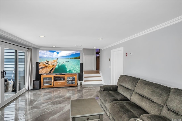 living room featuring ornamental molding