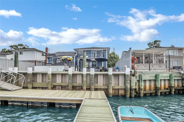 dock area with a water view