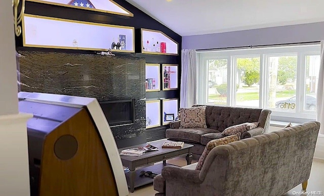 living room with lofted ceiling