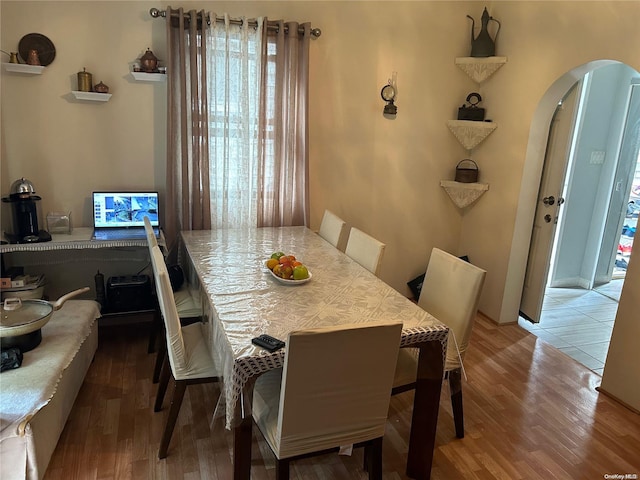 dining space featuring wood-type flooring