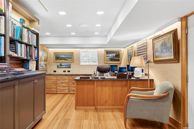 office space with light hardwood / wood-style floors