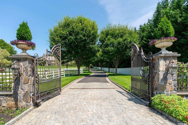 view of gate featuring a lawn