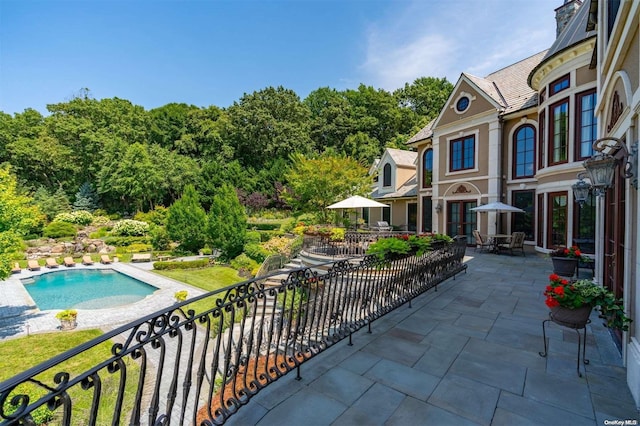 balcony with a patio area