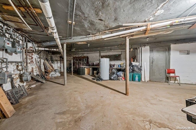 basement with water heater