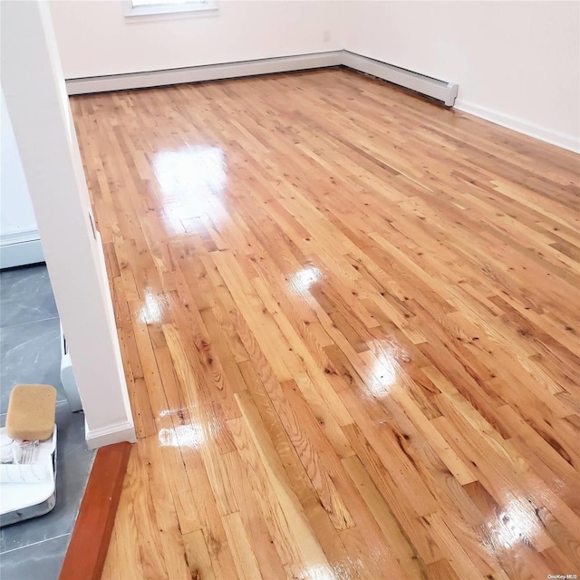 room details featuring hardwood / wood-style floors and baseboard heating