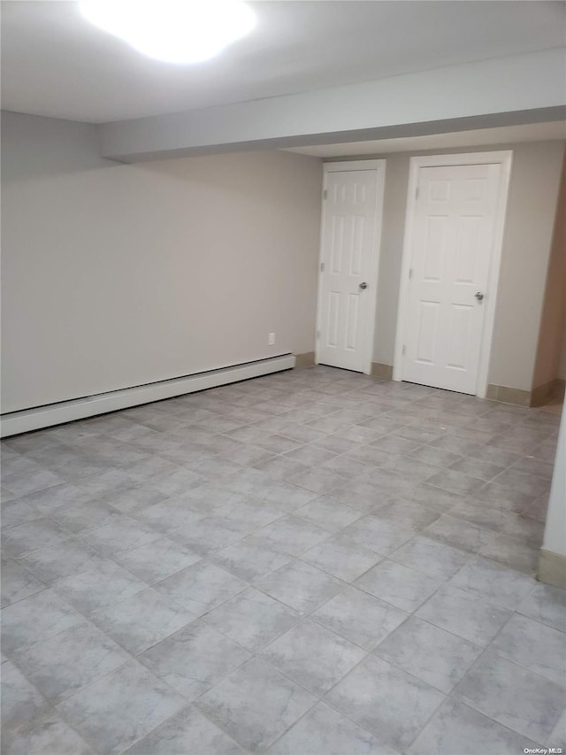 basement with baseboard heating