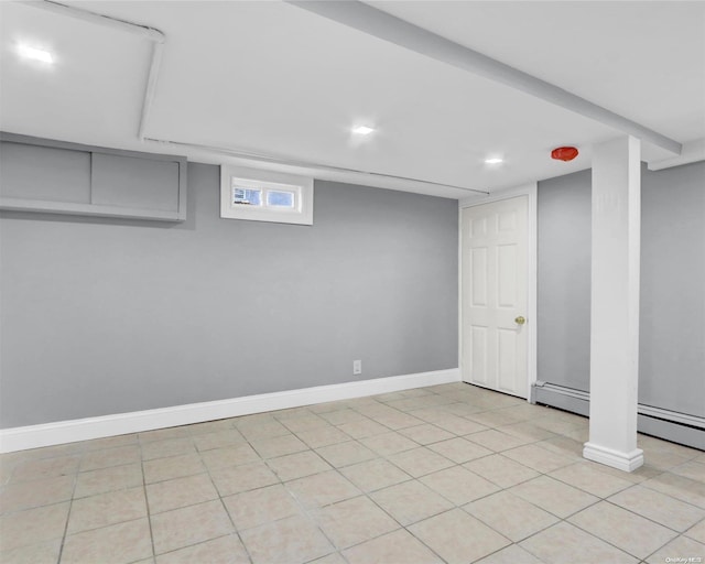 basement with light tile patterned floors