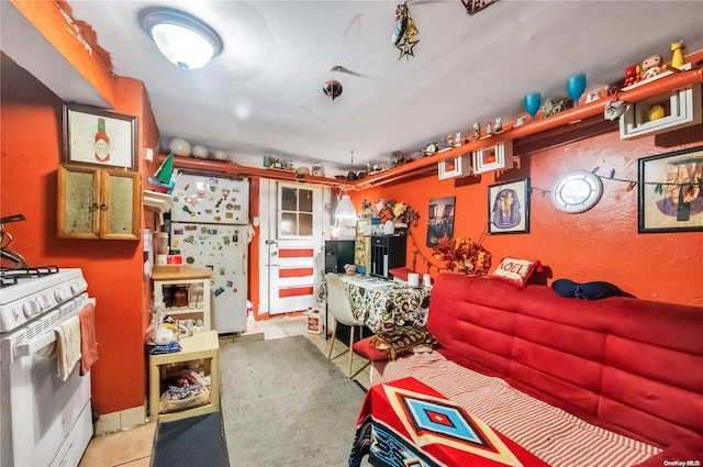 interior space featuring white fridge