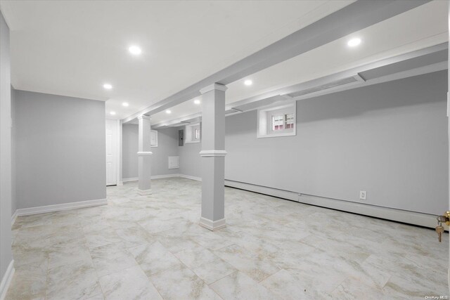 basement with baseboard heating