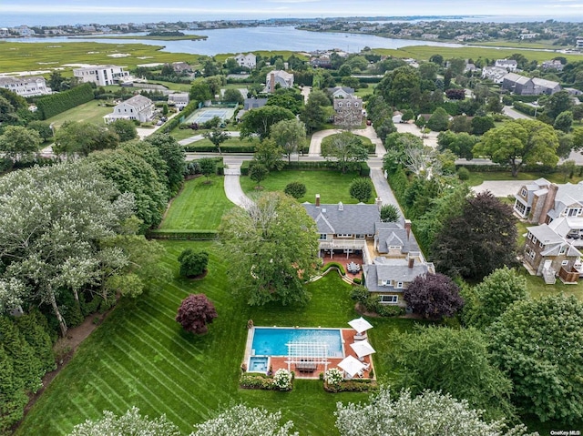 aerial view with a water view