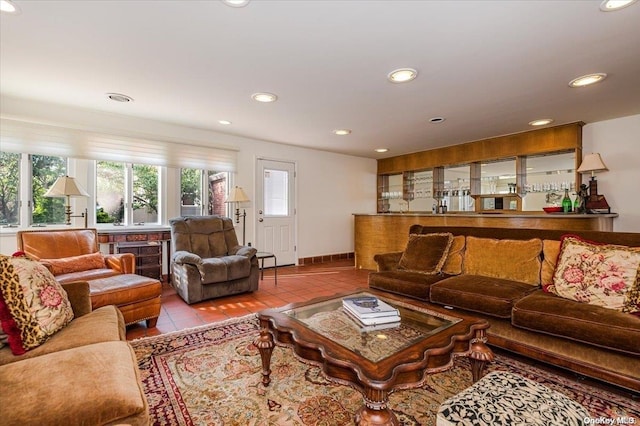 living room featuring light tile patterned flooring