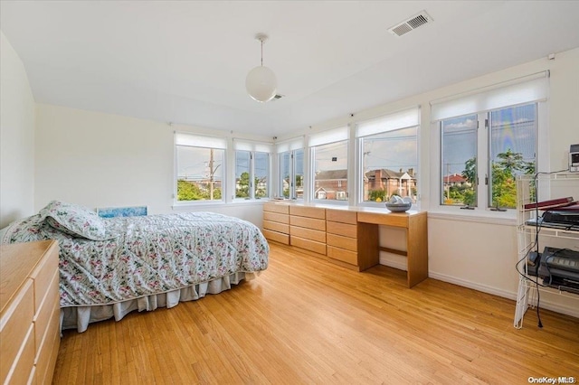 bedroom with multiple windows and hardwood / wood-style floors