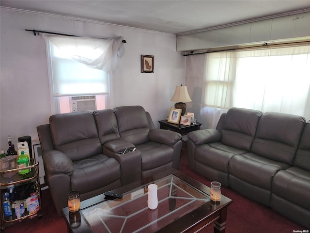 carpeted living room with cooling unit