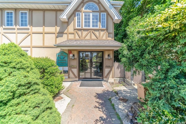 doorway to property featuring french doors