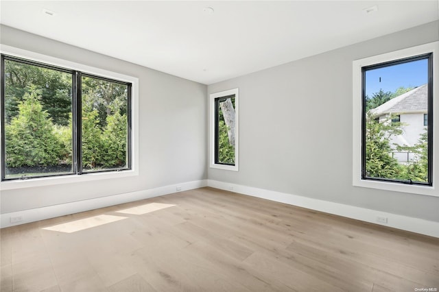 unfurnished room featuring plenty of natural light and light hardwood / wood-style floors