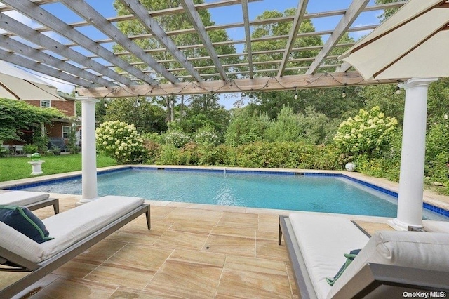 view of pool with a pergola and a patio