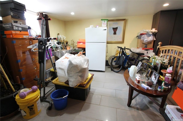 kitchen featuring white fridge