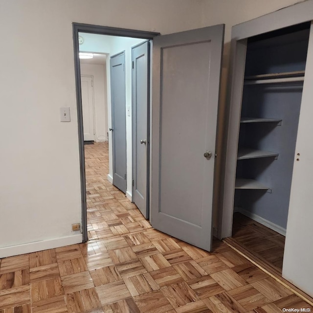 hall featuring light parquet floors