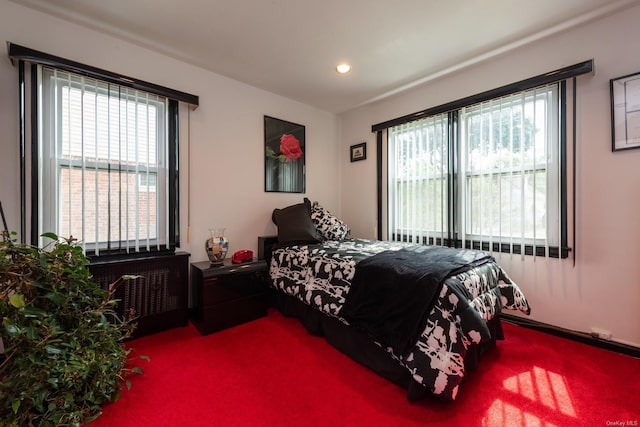 bedroom featuring carpet floors and multiple windows