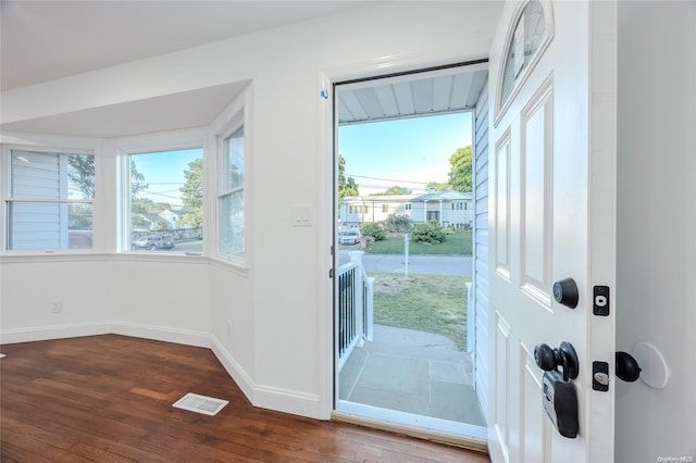 doorway with hardwood / wood-style floors and a healthy amount of sunlight