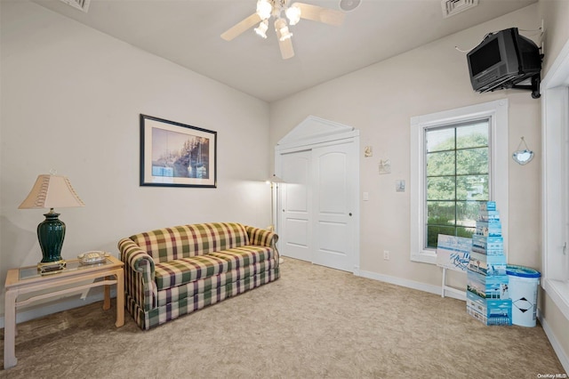48 S Old Neck Rd, Center Moriches, NY 11934 - sitting room featuring carpet, ceiling fan, and baseboards