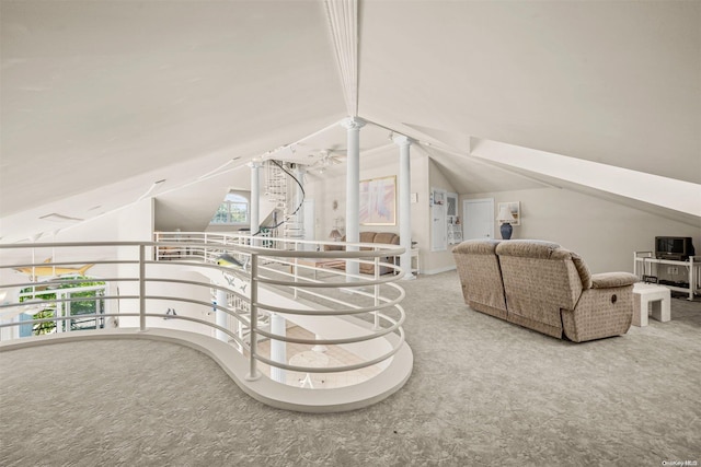 48 S Old Neck Rd, Center Moriches, NY 11934 - interior space featuring carpet flooring and vaulted ceiling