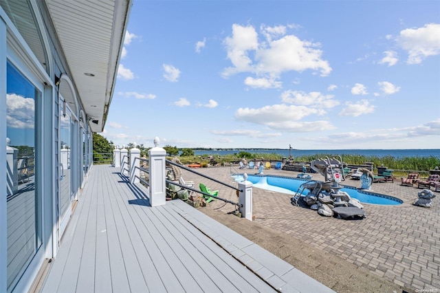 48 S Old Neck Rd, Center Moriches, NY 11934 - deck featuring a water view and a patio area